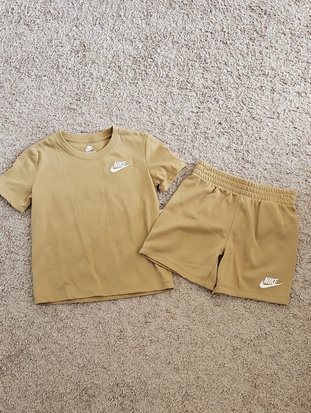 Nike Kids Tan/Sand Short Set with White Logo